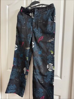Kids Black Floral Print Pants with Multicolor Accents
